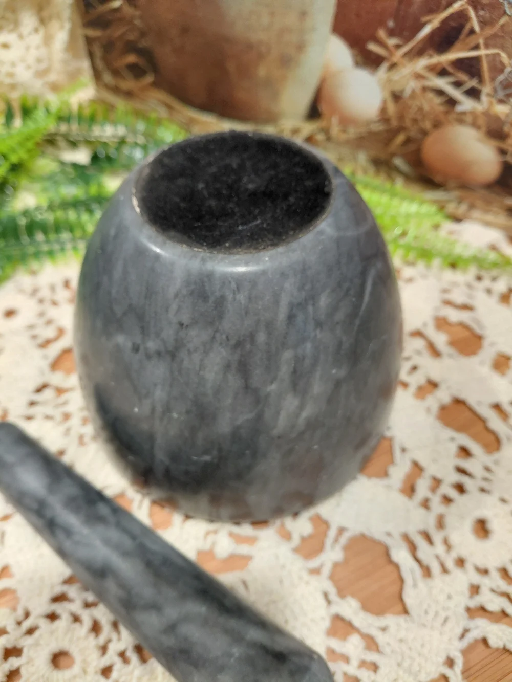 Premium Gray Marble Mortar and Pestle - Smooth Stone Grinder